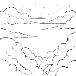 Funkelnder Wolkenhimmel mit Sternen Malbild für fröhliche Sternengucker