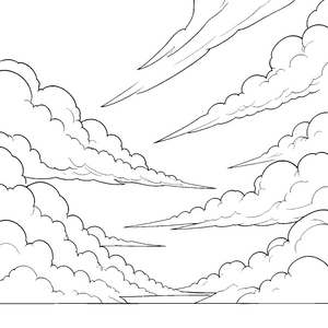 Dynamischer Wolkenhimmel Ausmalbild für kleine Abenteurer