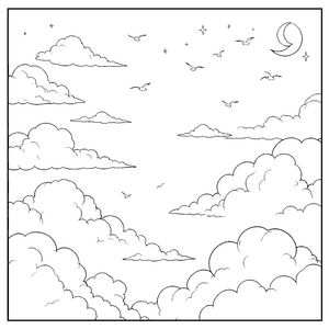 Heiterer Wolkenhimmel mit Möwen Ausmalbild für mutige Luftfahrer
