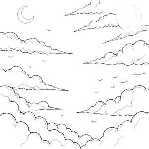 Nächtlicher Wolkenhimmel mit Mondsichel Malbild für Träumer