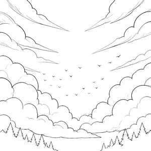 Weite Wolkenlandschaft mit Vögeln Malbild für mutige Entdecker