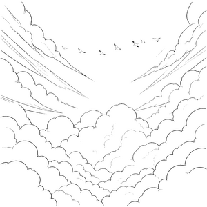 Sanfter Wolkenhimmel mit fliegenden Vögeln Malbild für neugierige Luftfahrtfans