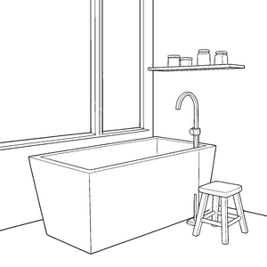 Moderne Badewanne mit Hocker Ausmalbild für neugierige Spürnasen