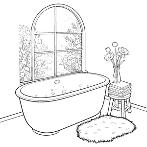 Gemütliche Badewanne mit Blumen Ausmalvorlage für fröhliche Naturfreunde