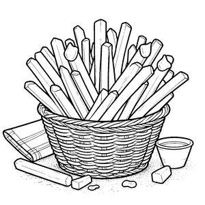 Frische Pommes im geflochtenen Korb Ausmalbild für Hobbyköche