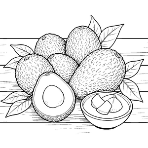 Reife Avocados auf Holzbrett Ausmalvorlage für verträumte Abenteurer