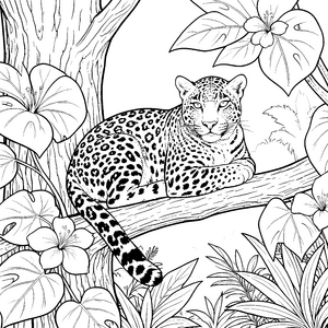 Gelassener Leopard auf Ast Ausmalbild für verträumte Weltenbummler