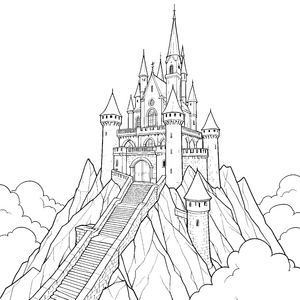 Erhabenes Schloss auf Felsen Malvorlage für kleine Sterngucker