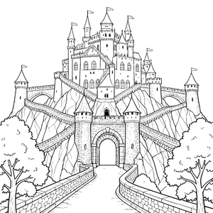 Prunkvolles Schloss auf Felsen Malbild für Fantasieweltreisen