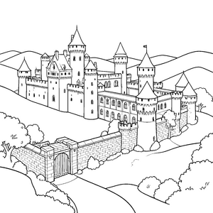 Riesiges Burgschloss mit Tor Malbild für verträumte Tüftler