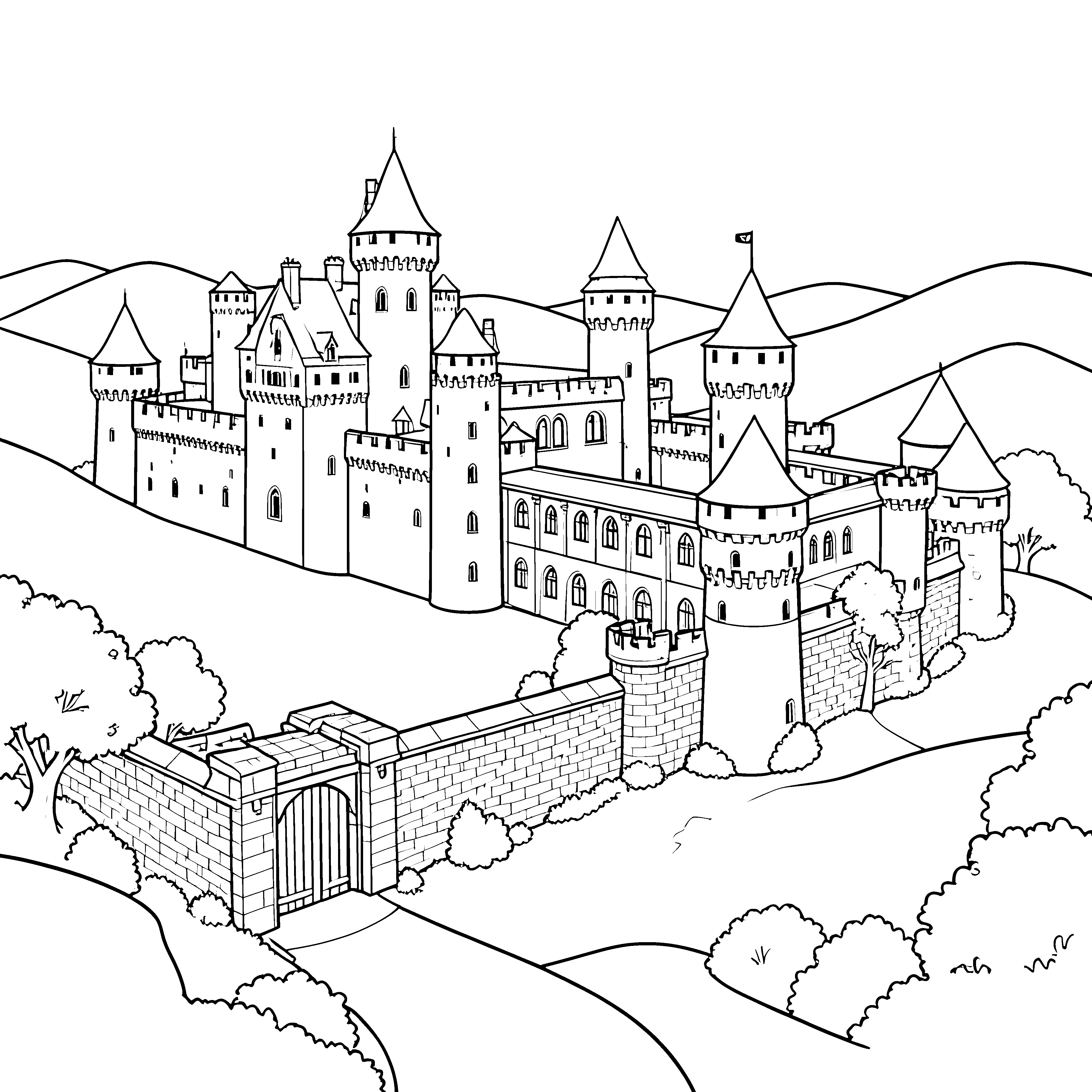 Riesiges Burgschloss mit Tor Malbild für verträumte Tüftler