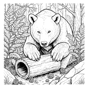 Majestätischer Bär am Baumstamm Malbild für kreative Waldexplorer