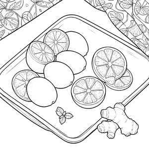 Aromatische Limetten mit Ingwerwurzel Ausmalvorlage für kleine Naturfreunde