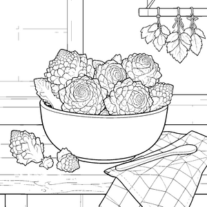 Frischer Romanesco in der Schüssel Ausmalvorlage für neugierige Spürnasen