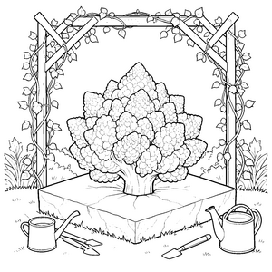 Majestätischer Romanesco auf Sockel Ausmalbild für fröhliche Weltenbummler