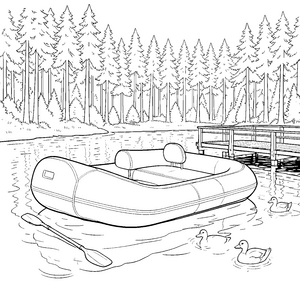 Ruhiges Schlauchboot am Seeufer Malbild für Wasserratten