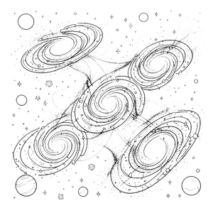 Riesige Spiralgalaxien mit Planeten Ausmalvorlage für kleine Weltenbummler