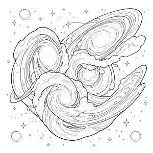 Turbulente Spiralgalaxien mit Planeten Malvorlage für Astronauten