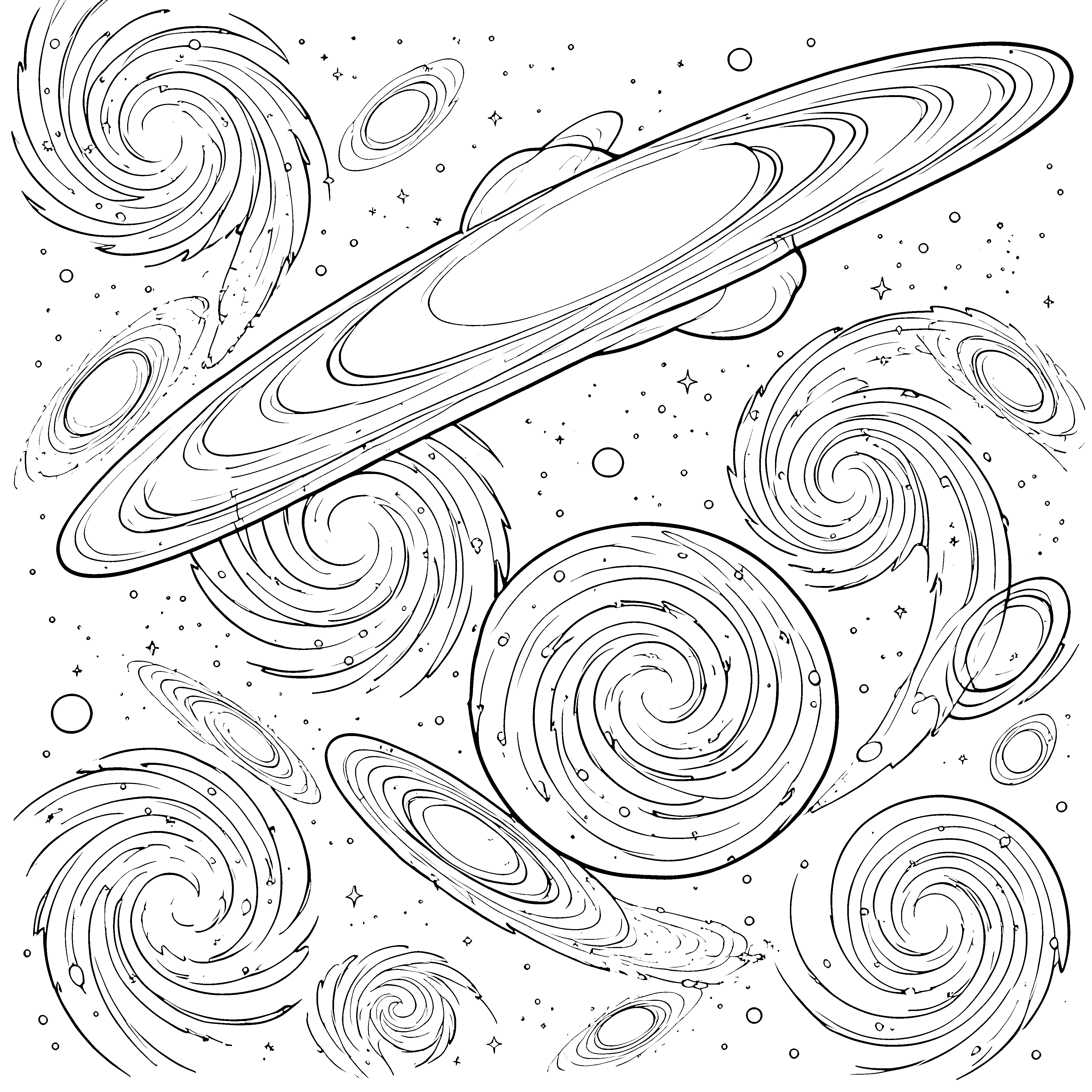 Überwältigende Galaxien mit Planeten-Ausmalvorlage für Abenteurer