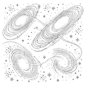 Mächtige Spiralgalaxien mit Sternen Ausmalvorlage für malfreudige Spürnasen
