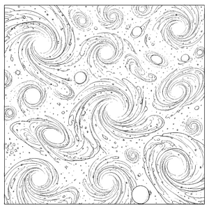 Turbulente Spiralgalaxien mit Planeten Malbild für neugierige Weltraumreisende