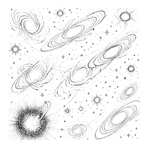 Funkelnde Spiralgalaxien mit Sternen Malvorlage für mutige Himmelsfahrten