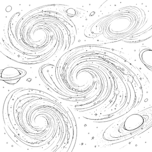 Unerbittliche Spiralgalaxien mit Planeten Malbild für Himmelswanderer