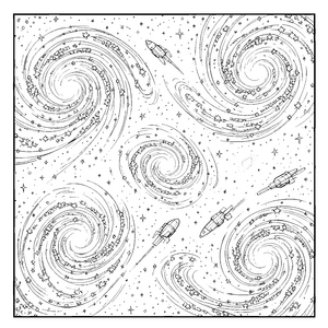 Weitläufige Galaxien mit Raumschiffen Malbilder für malfreudige Spürnasen Ausmalbild