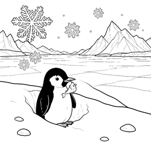 Stolzer Pinguin mit Fisch Ausmalbild für Abenteurer
