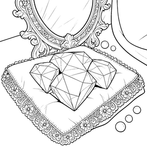 Kostbare Diamanten auf Kissen Ausmalbild für verträumte Bastler