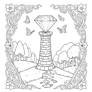 Großer Diamant auf Steinsäule Malvorlage für kreative Schatzsucher