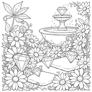 Prachtvoller Diamant im Blumenbrunnen Malvorlage für Hobbygärtner