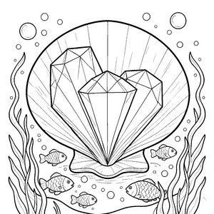 Strahlende Diamanten in der Muschel Malbild für kleine Wasserratten
