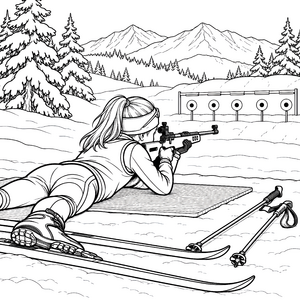 Konzentrierte Biathletin an den Schießscheiben Malvorlage für Schneesportfans