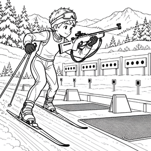 Präziser Biathlethe an der Schießscheibe Malvorlage für Wintersportfans