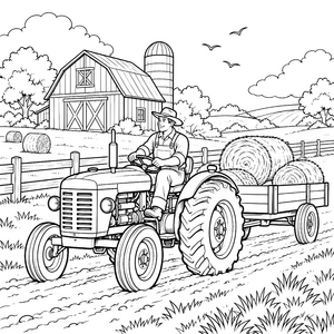 Stolzer Landwirt auf Traktor Ausmalvorlage für fröhliche Abenteurer