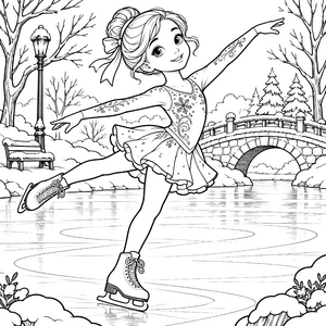 Verspielte Eiskunstläuferin auf der Brücke Ausmalbild für kleine Spürnasen