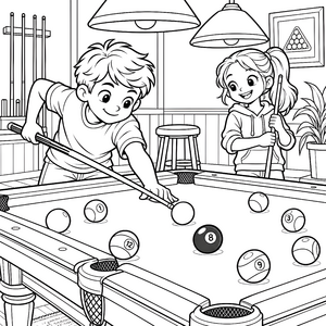 Konzentrierte Kinder am Billardtisch Malvorlage für malfreudige Spielkameraden