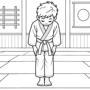 Demütiger Judokämpfer im Dojo Malbild für kleine Entdecker