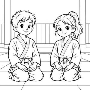 Freundliche Judokids im Dojo Ausmalvorlage für kreative Abenteurer