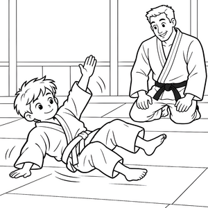 Freundlicher Judolehrer beim Training Ausmalvorlage für Kampfsportfreunde