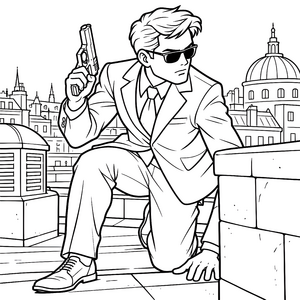 Entschlossener Geheimagent mit Sonnenbrille Malbild für Weltverbesserer