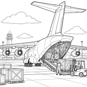 Mächtiges Frachtflugzeug mit Kontrollturm Malbild für neugierige Weltenbummler