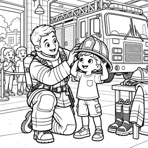 Stolzer Feuerwehrmann mit Kind Malvorlage für fröhliche Abenteurer