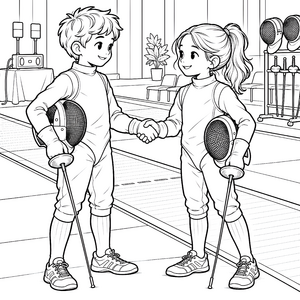 Freundliche Fechter beim Händeschütteln Ausmalbild für kleine Sportskanonen