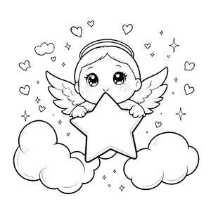 Sanfter Kawaii-Engel mit Stern Ausmalbild für Träumer