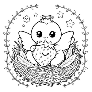 Herzlicher Kawaii Engel im Nest Malvorlage für fröhliche Abenteurer