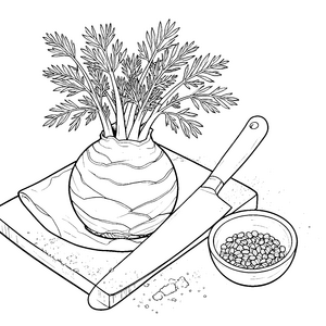 Frischer Fenchel mit Schneidebrett Ausmalbild für mutige Hobbyköche