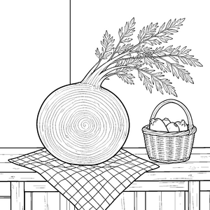 Rundlicher Fenchel mit Obstkorb Malbild für kleine Spürnasen
