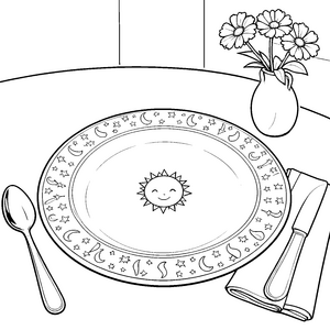 Himmlischer Sternenteller mit Blumenvase Ausmalvorlage für fröhliche Bastler